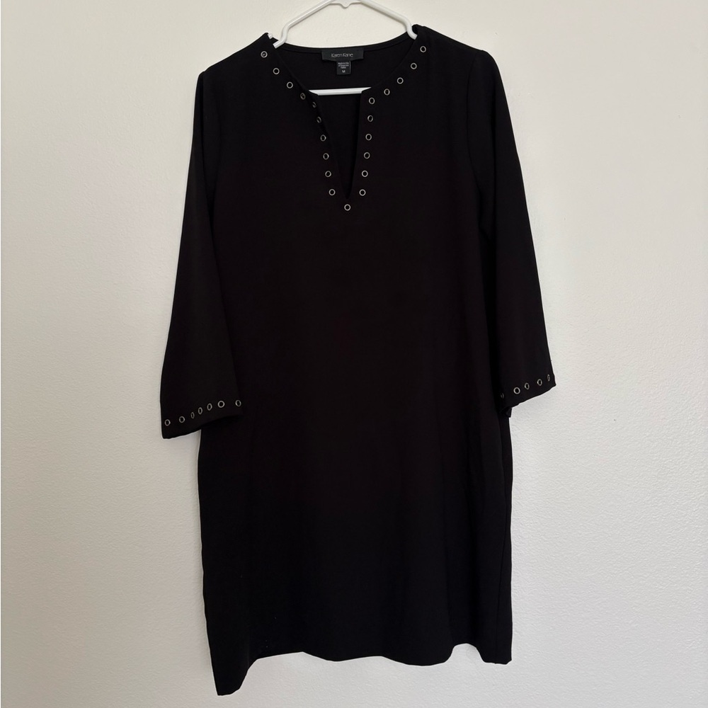 Karen Kane Black Long Sleeve Dress with Metal Eyelet Trim Size Medium USA Made